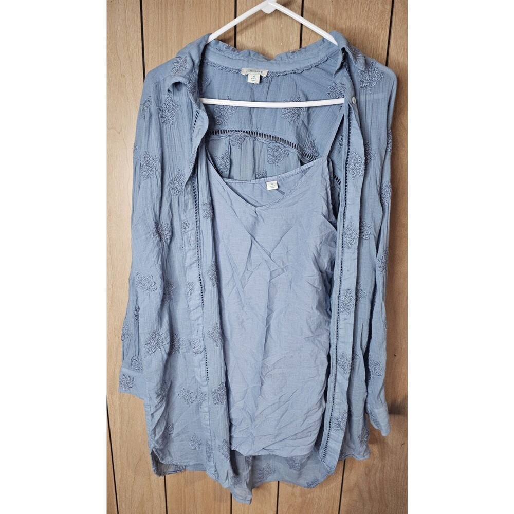 Sundance Womens Medium Blue Embroidered Gauze Tunic Top 2 Piece Cami Boho Shirt